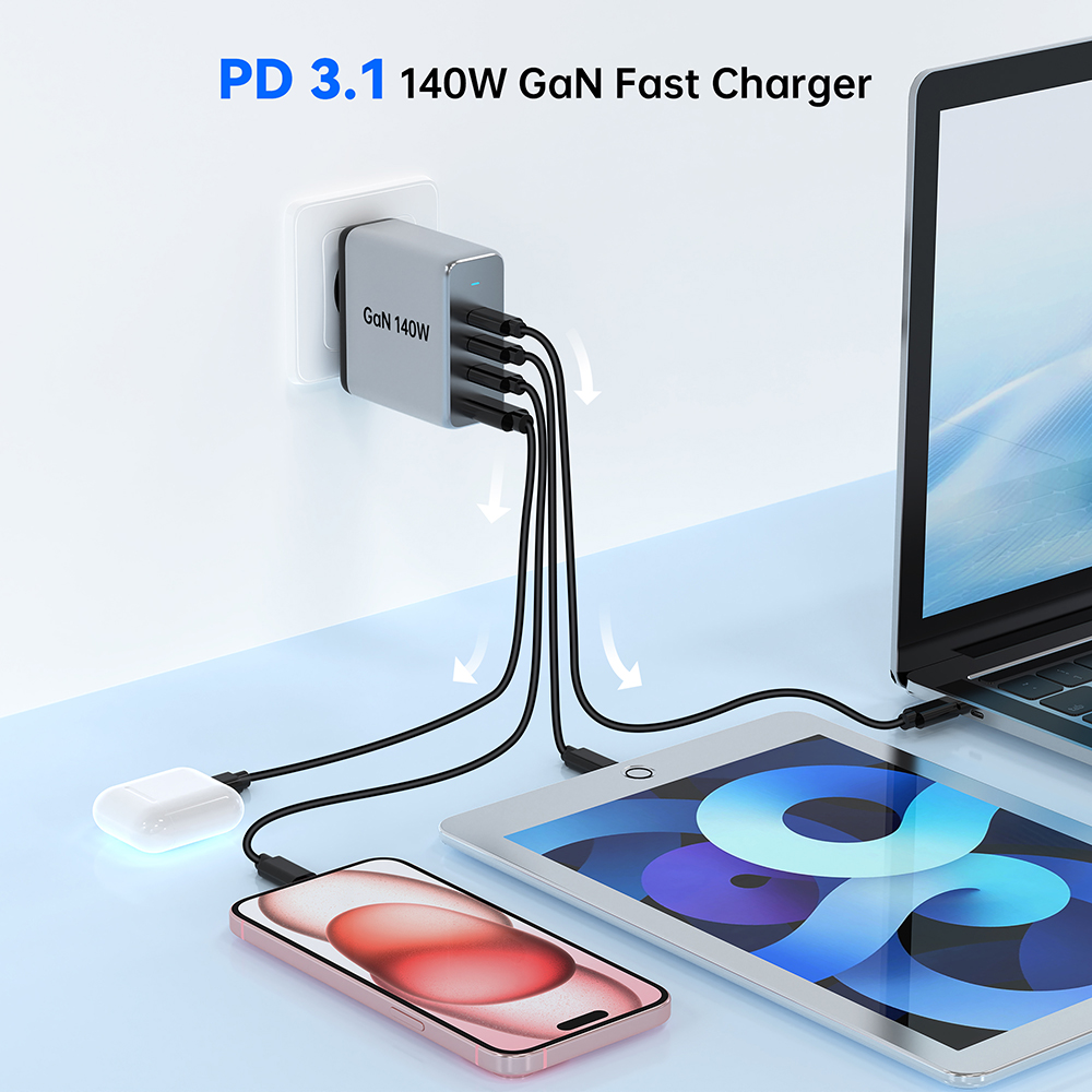 140W 3C1A Multi Port 4 USB A Wall Charger Supplier