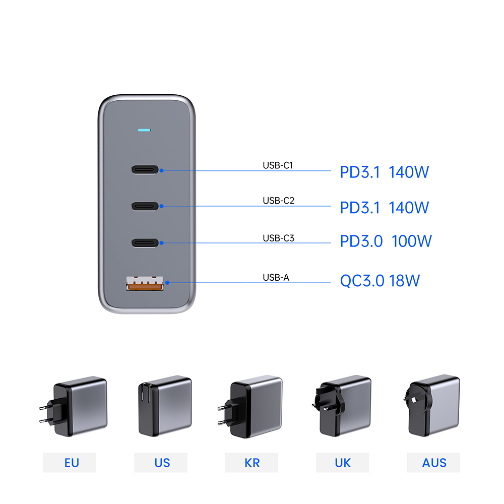 140W 3C1A Multi Port 4 USB A Wall Charger Supplier
