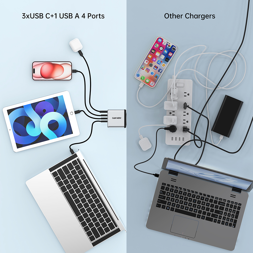 140W 3C1A Multi Port 4 USB A Wall Charger Supplier