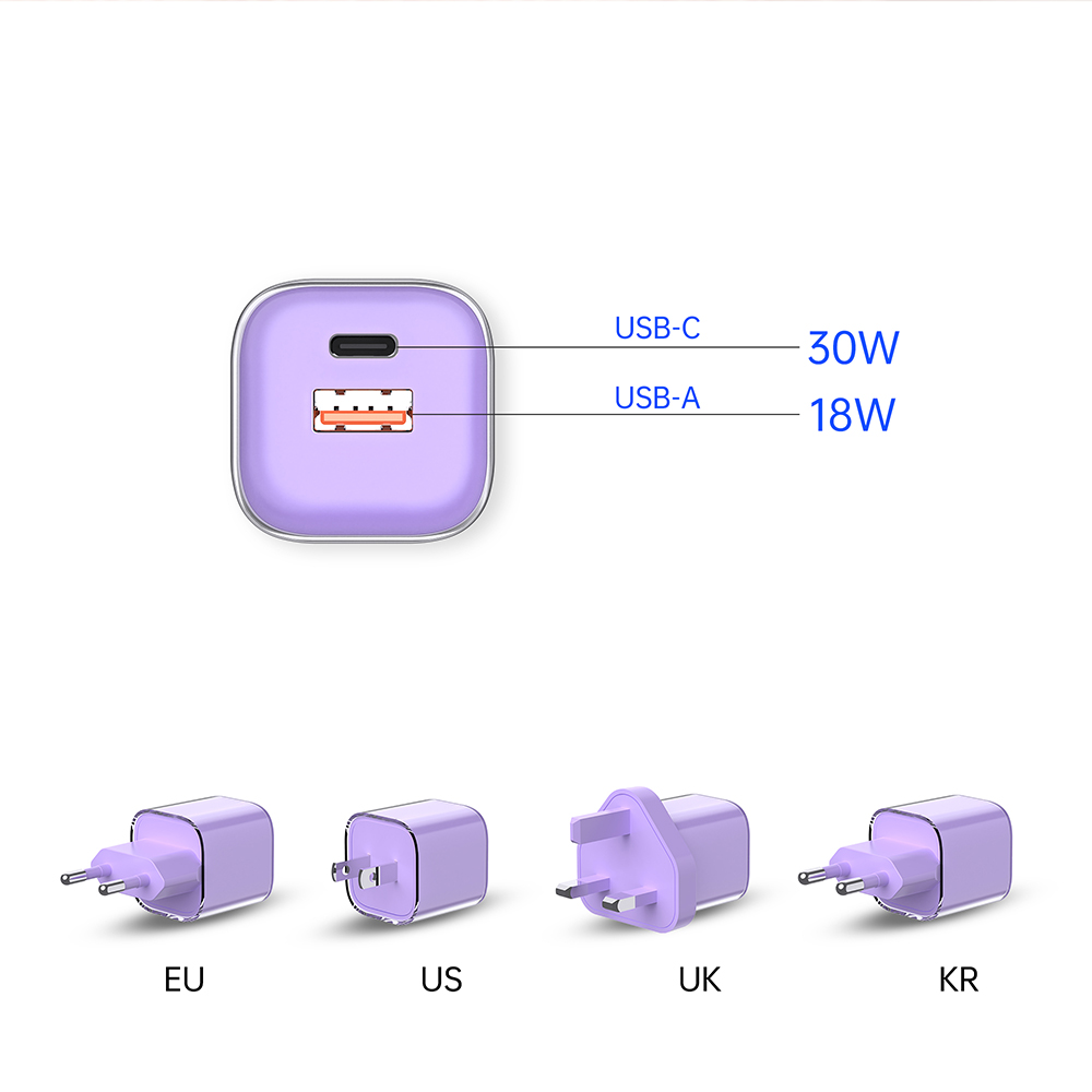 30W 1C1A Transparent Crystal USB Type C Fast GaN Charger Supplier