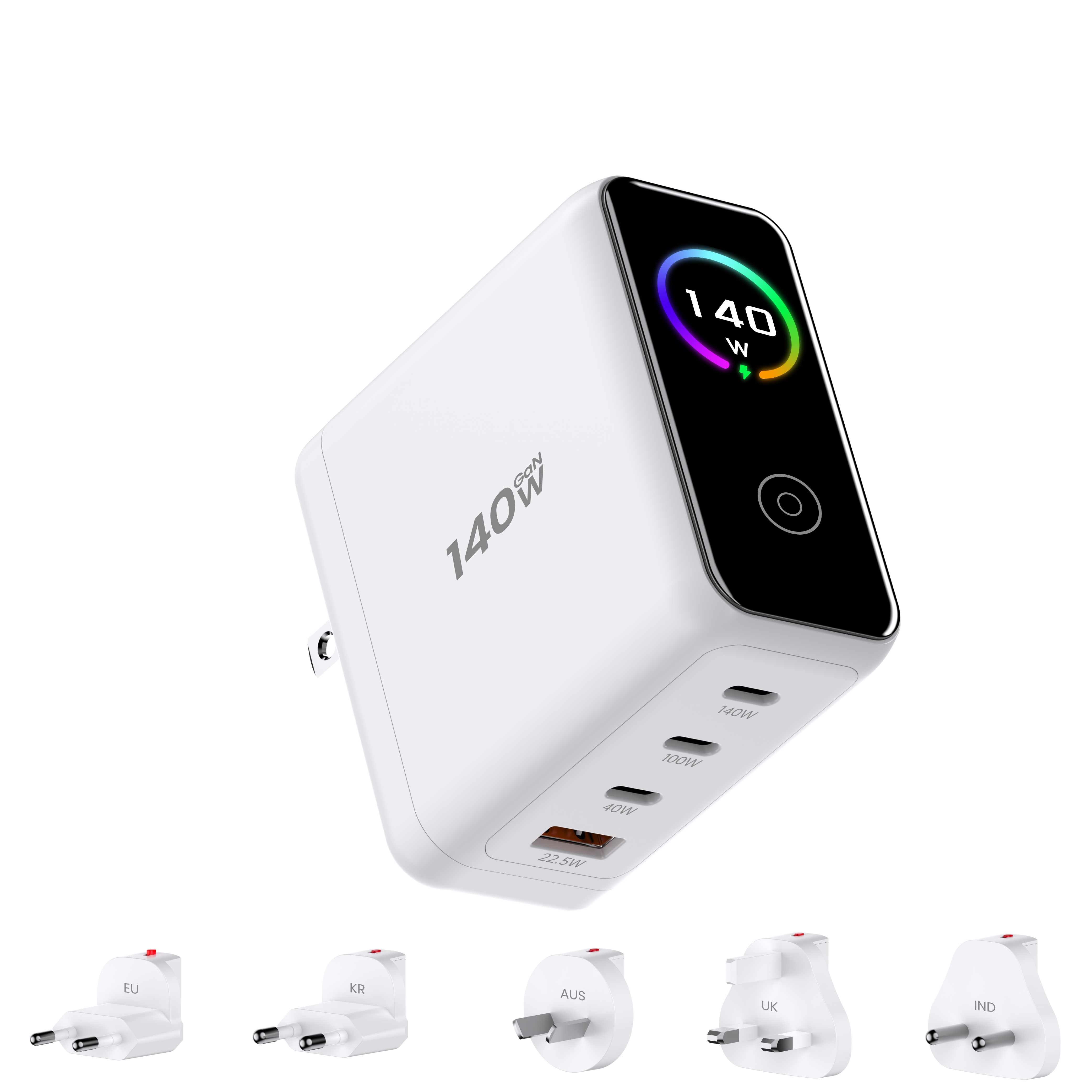 LED Display Replaceable US UK EU KR Plug GaN USB Fast Charger