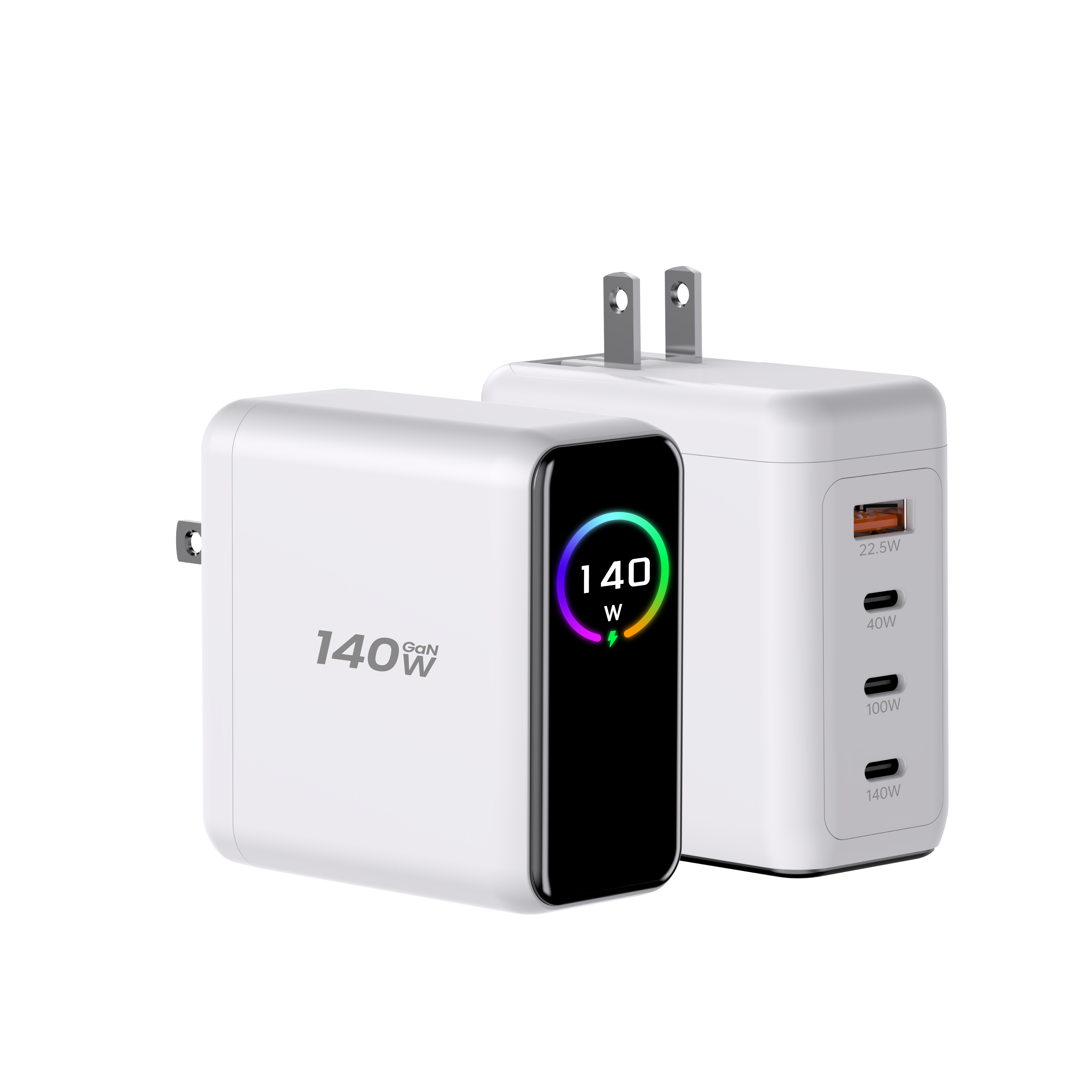 GaN LED Display Replaceable US UK EU KR Plug GaN USB Fast Charger