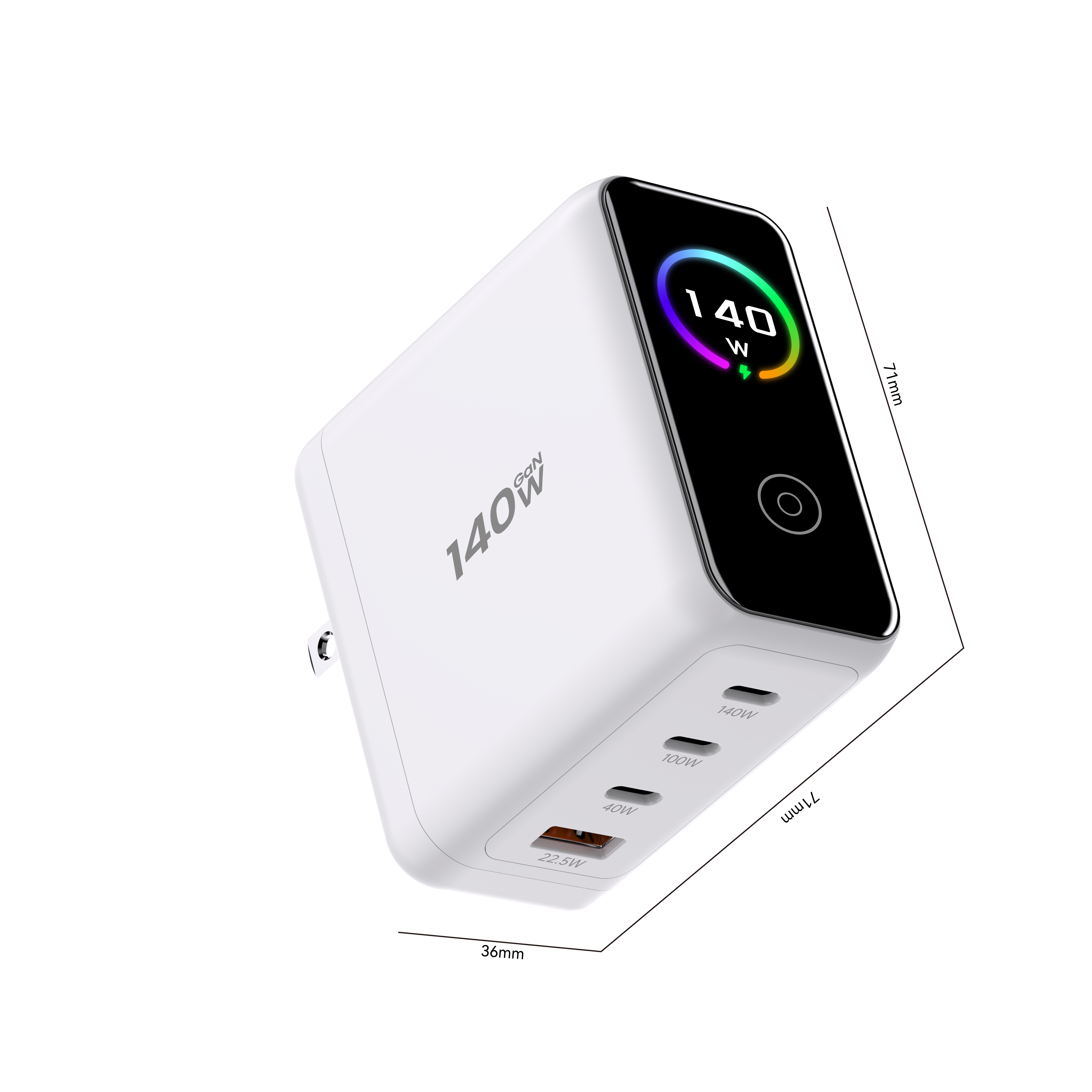 GaN LED Display Replaceable US UK EU KR Plug GaN USB Fast Charger