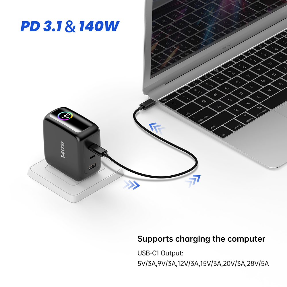 140W 2C1A PD3.1 Display Dual USB C Wall 3 Port charger Manufacturer Supplier