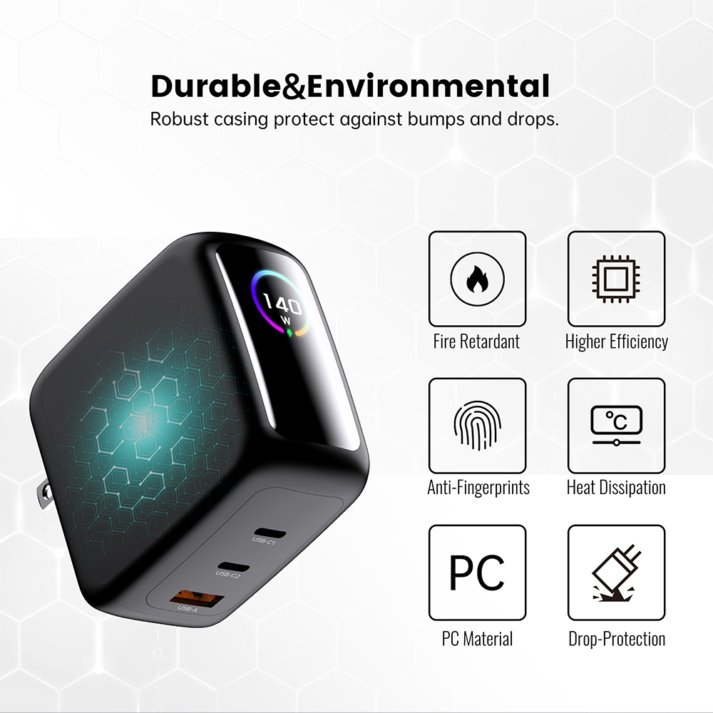 140W 2C1A PD3.1 Display Dual USB C Wall 3 Port charger Manufacturer Supplier