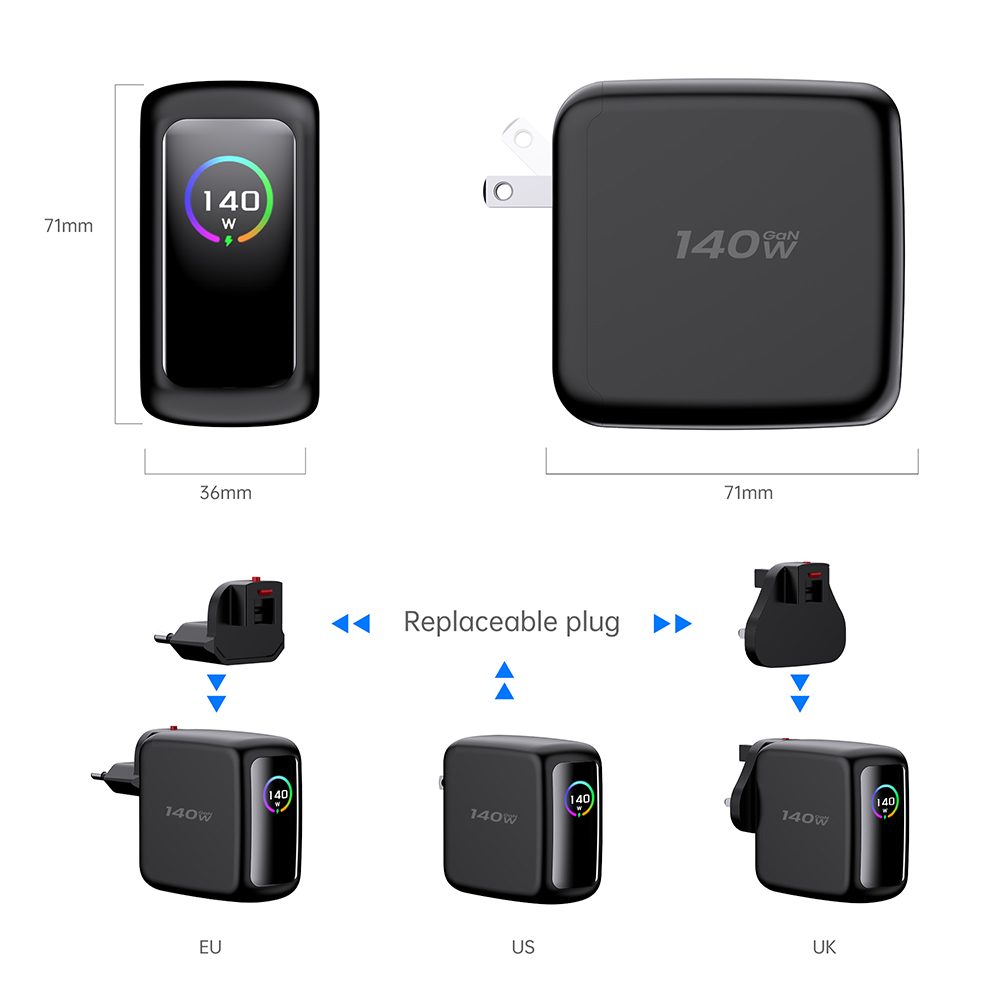 140W 2C1A PD3.1 Display Dual USB C Wall 3 Port charger Manufacturer Supplier