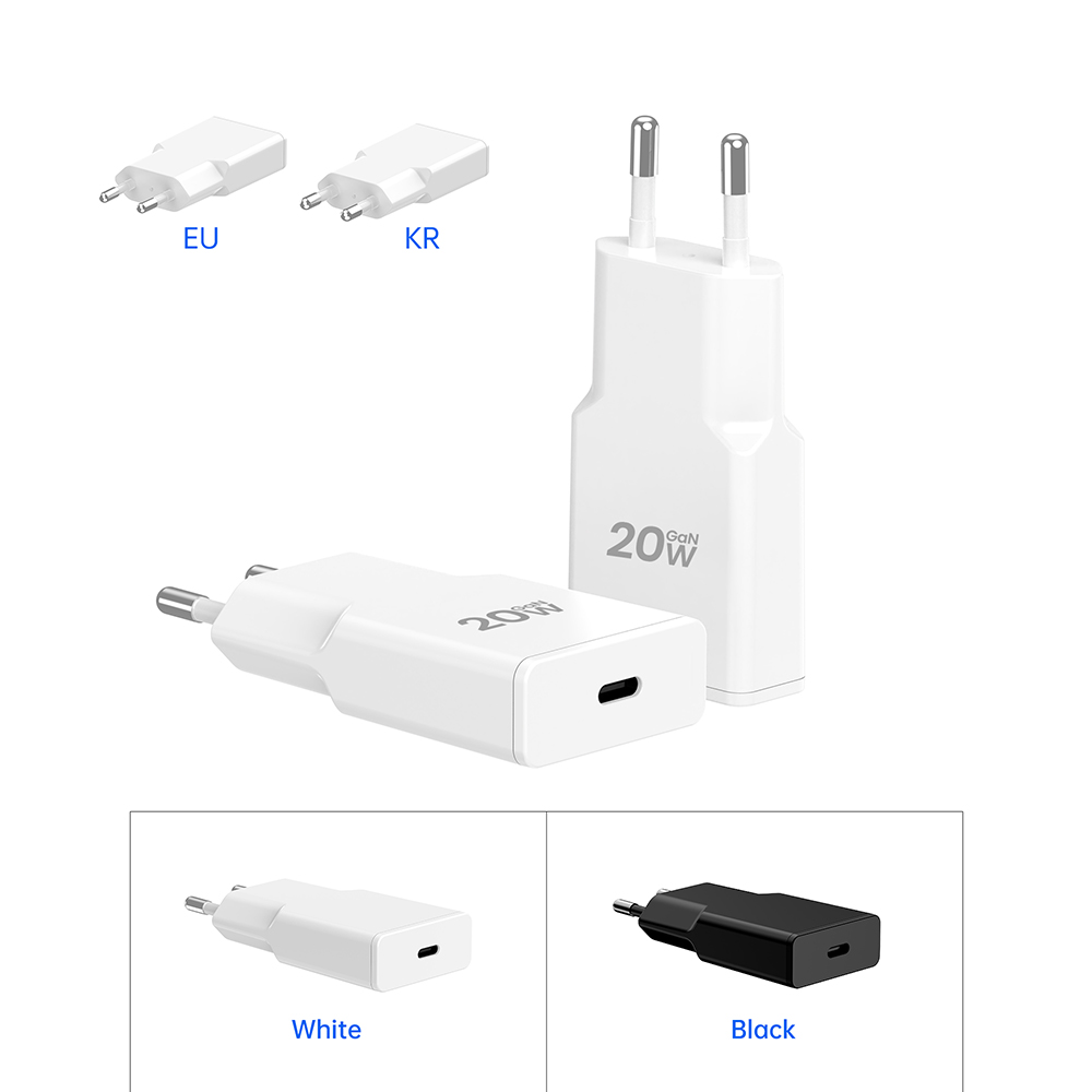 20W 1C EU KR Plug Micro Slim Phone USB C GaN Charger for Iphone Samsung Xiaomi