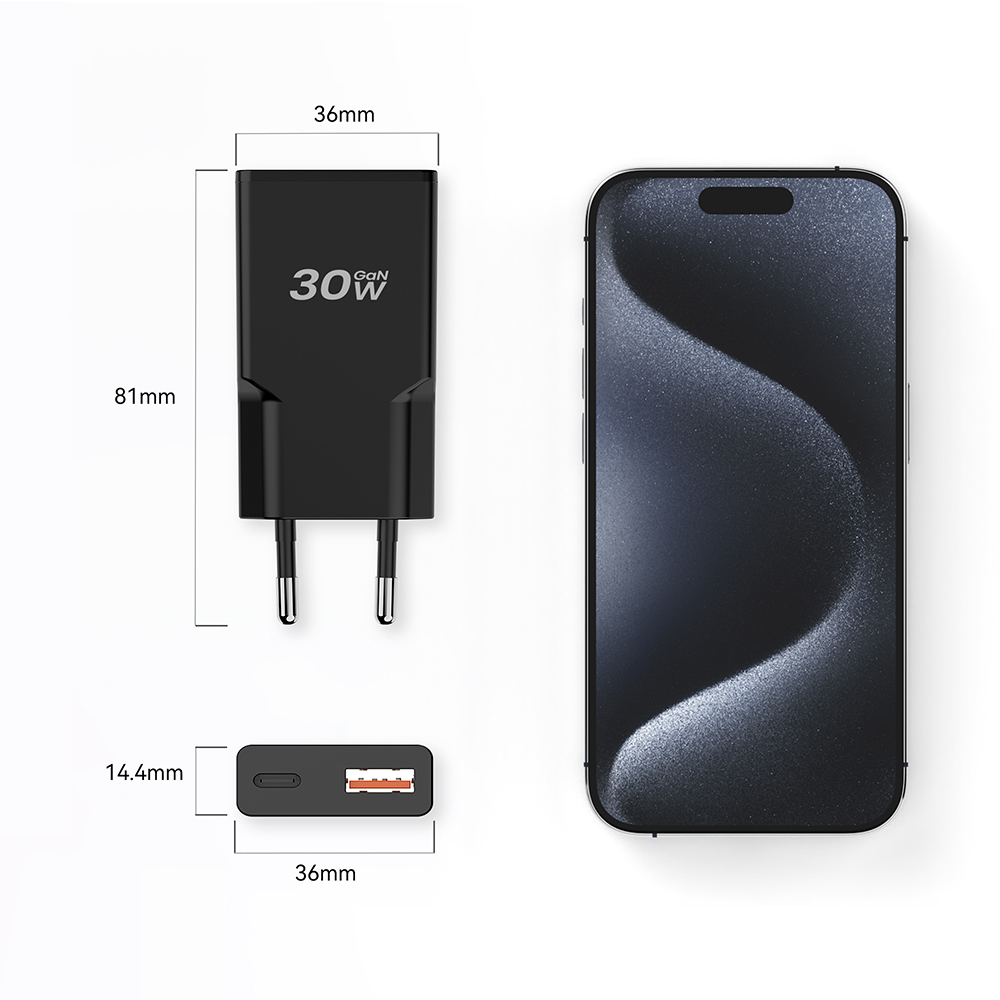 30W 1C1A Double USB Wall Slim GaN Ultra Thin Iphone Android Charger