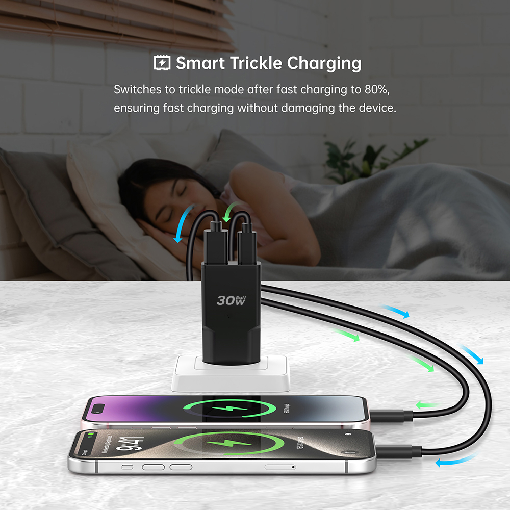 30W 1C1A Double USB Wall Slim GaN Ultra Thin Iphone Android Charger