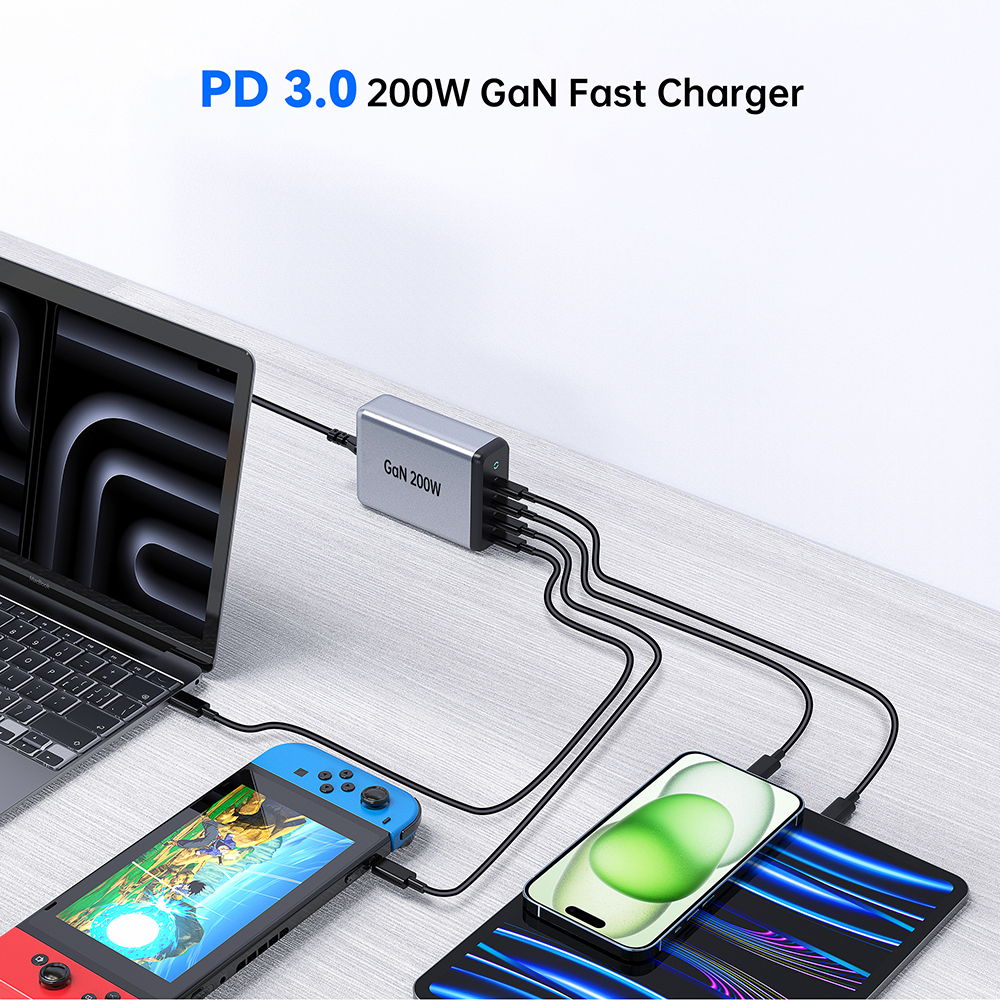200W 4C desktop usb charging station desk phone GaN charger