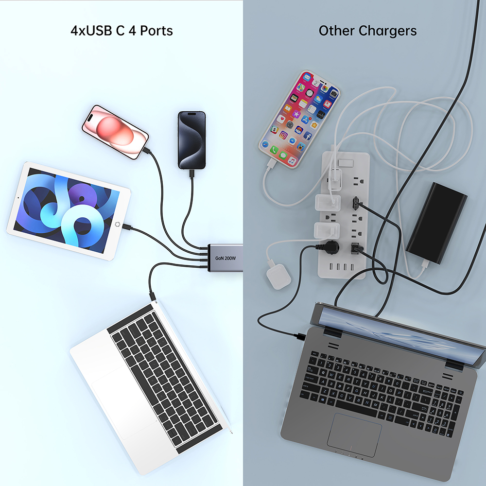 200W 4C desktop usb charging station desk phone GaN charger