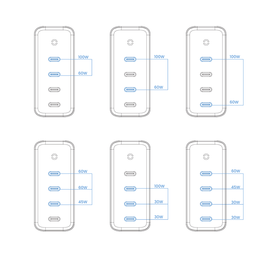 165W 4C Portable Laptop Mobile Phone 4 Port USB C Multiport Charger