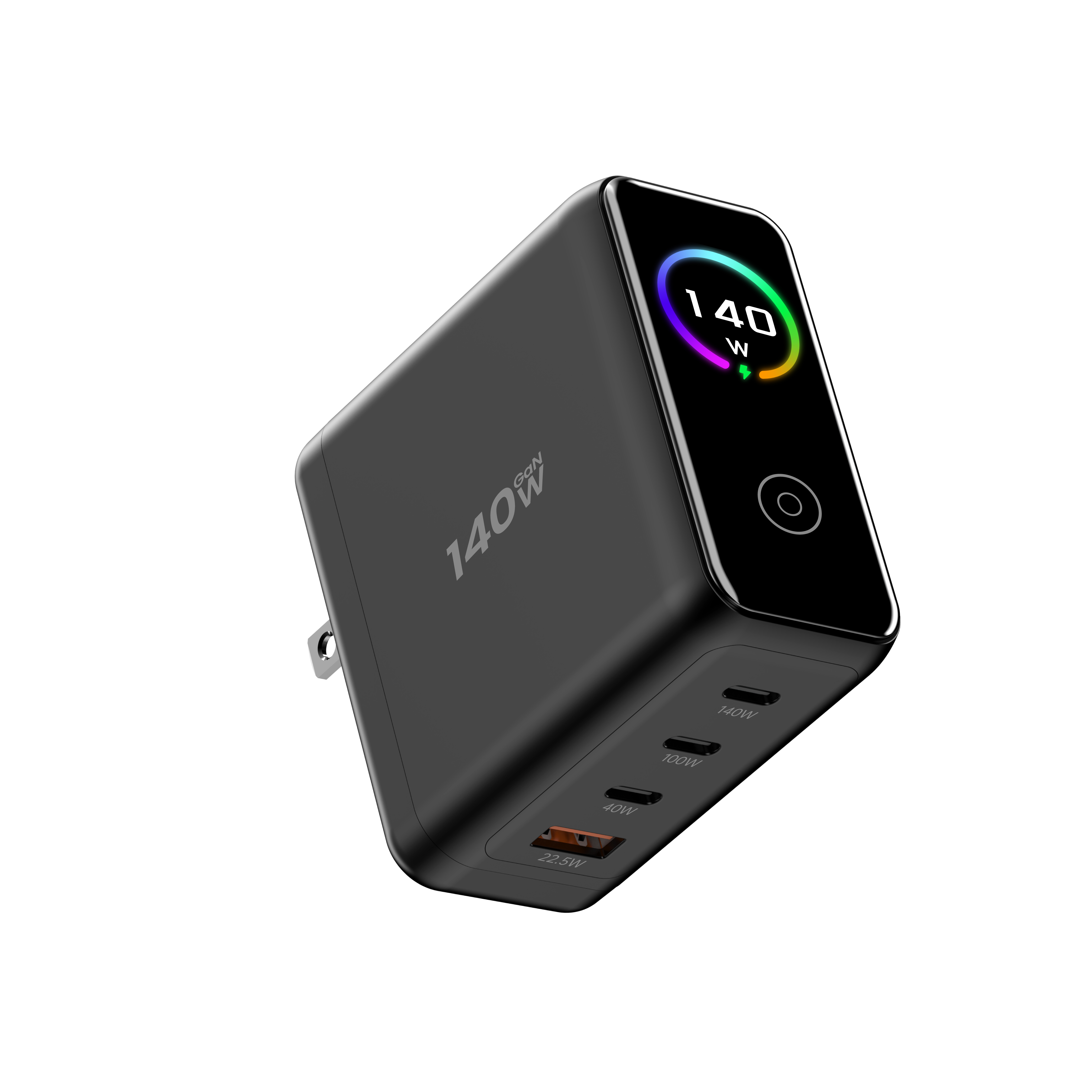 140W GaN LED Display Replaceable US UK EU KR Plug GaN USB Fast Charger