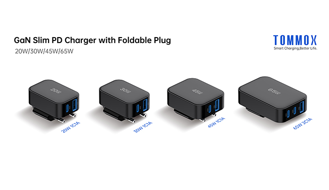 Tommox GaN Fast Charger Series (20W–65W) – Foldable EU Plug, Compact Power for Every Device
