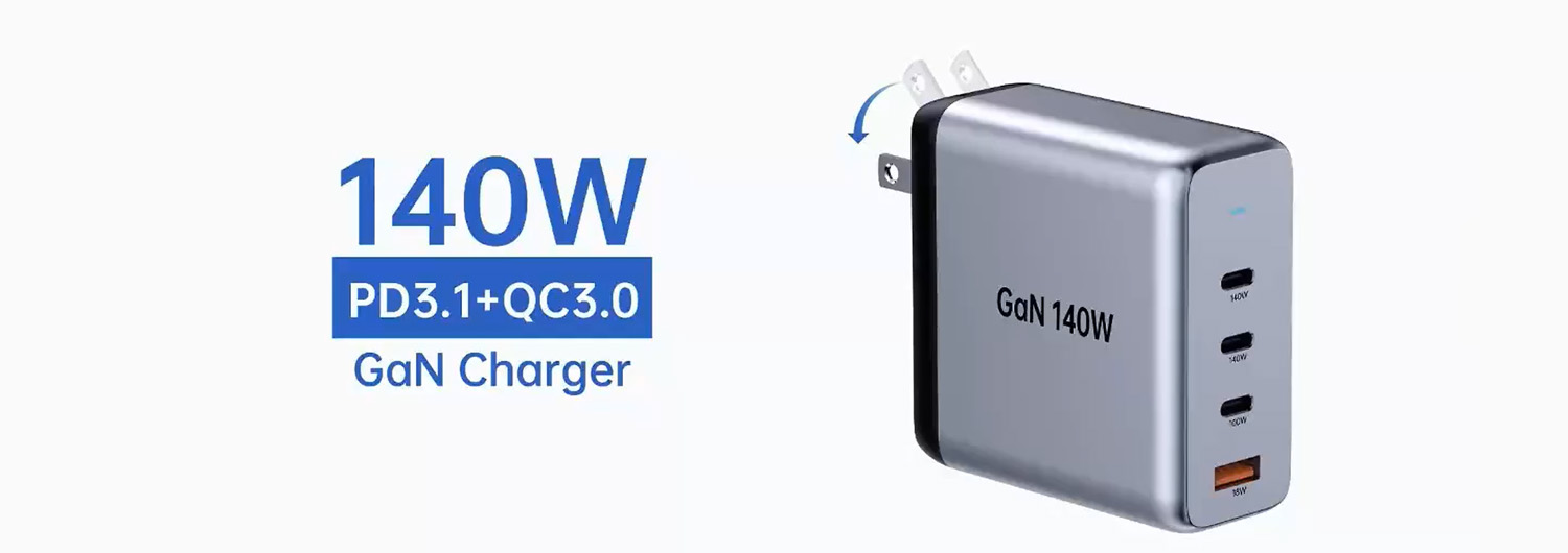 140W 3C1A GaN Two PD 3.1 Multi Ports 4 USB Wall Charger Supplier