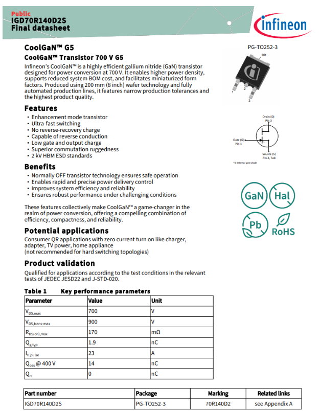 Infineon Launches 7 CoolGaN™ G5 700V Enhancement-Mode GaN Power Devices for Consumer Electronics