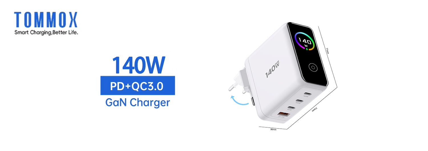 140W GaN Screen Display PD 3.1 USB Type C Fast Charger Factory