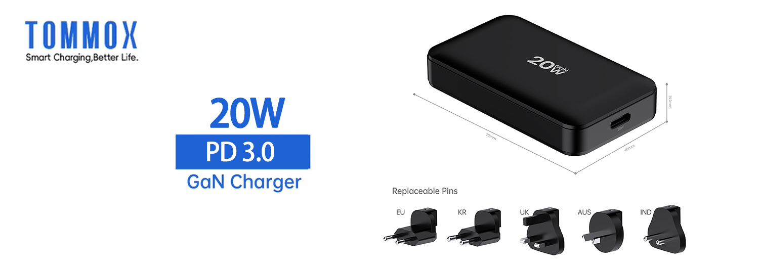 20W 1C Replaceable EU KR UK Plug Thin Slim USB Wall Fast Charger Factory