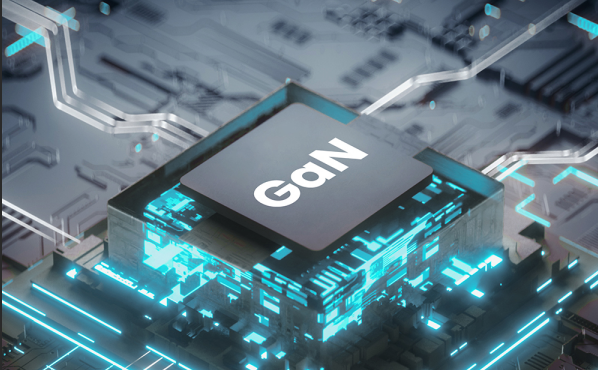 Close-up visual of internal gallium nitride (GaN) chip technology used in modern compact PPS charger design