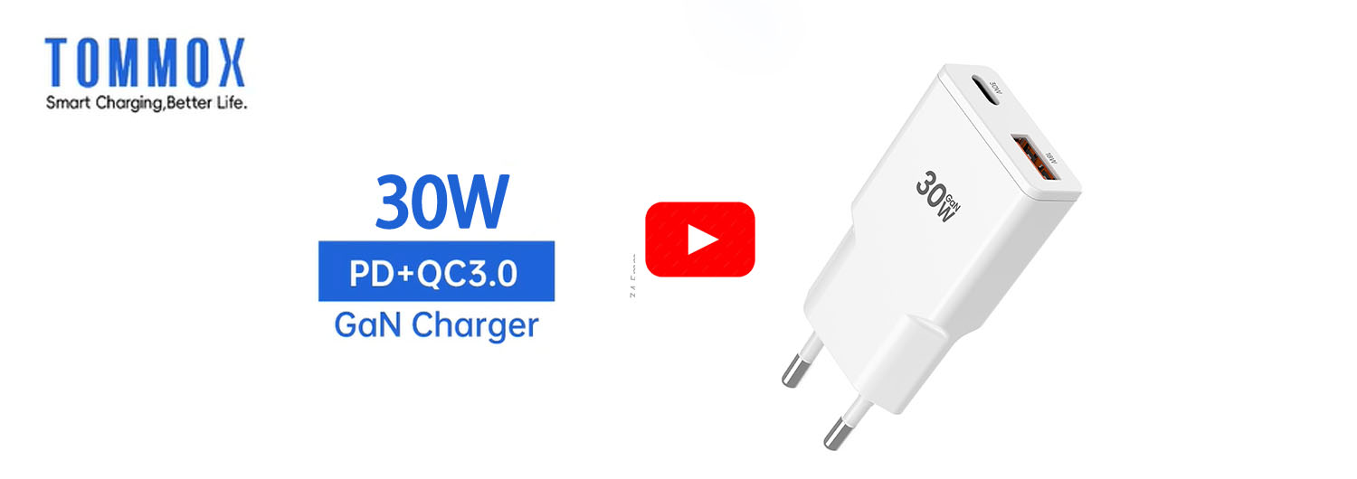 30W 1C1A Double USB Wall Slim GaN Ultra Thin IPhone Android Charger Factory