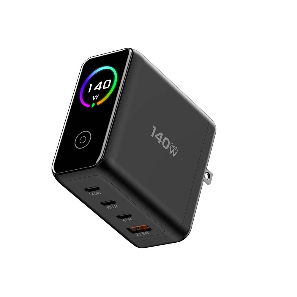 140W GaN LED Display Replaceable US UK EU KR Plug GaN USB Fast Charger Factory