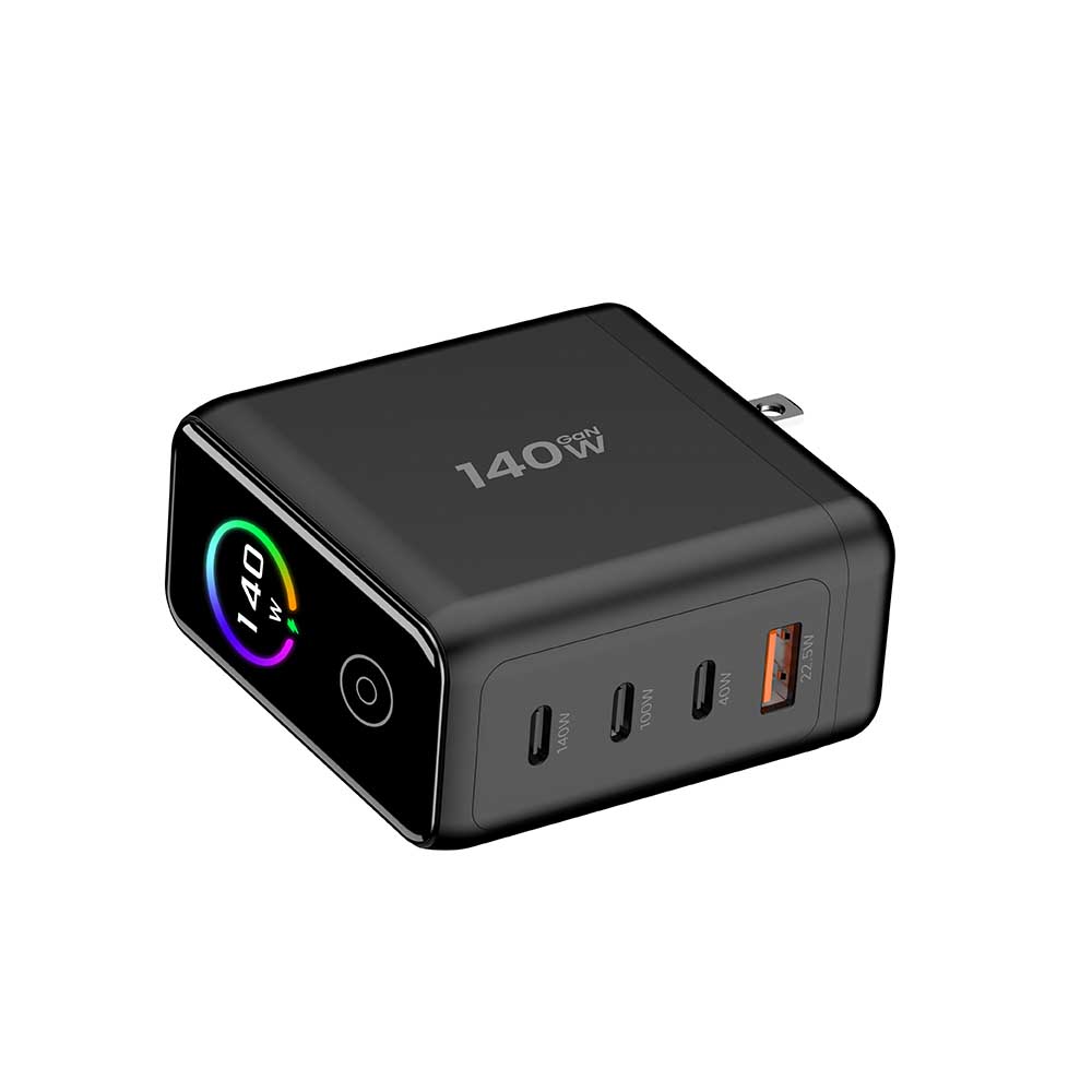 140W GaN LED Display Replaceable US UK EU KR Plug GaN USB Fast Charger Factory