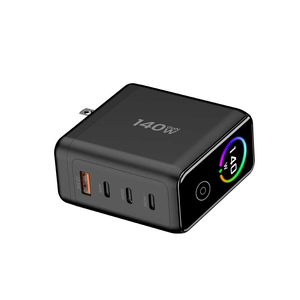 140W GaN LED Display Replaceable US UK EU KR Plug GaN USB Fast Charger Factory