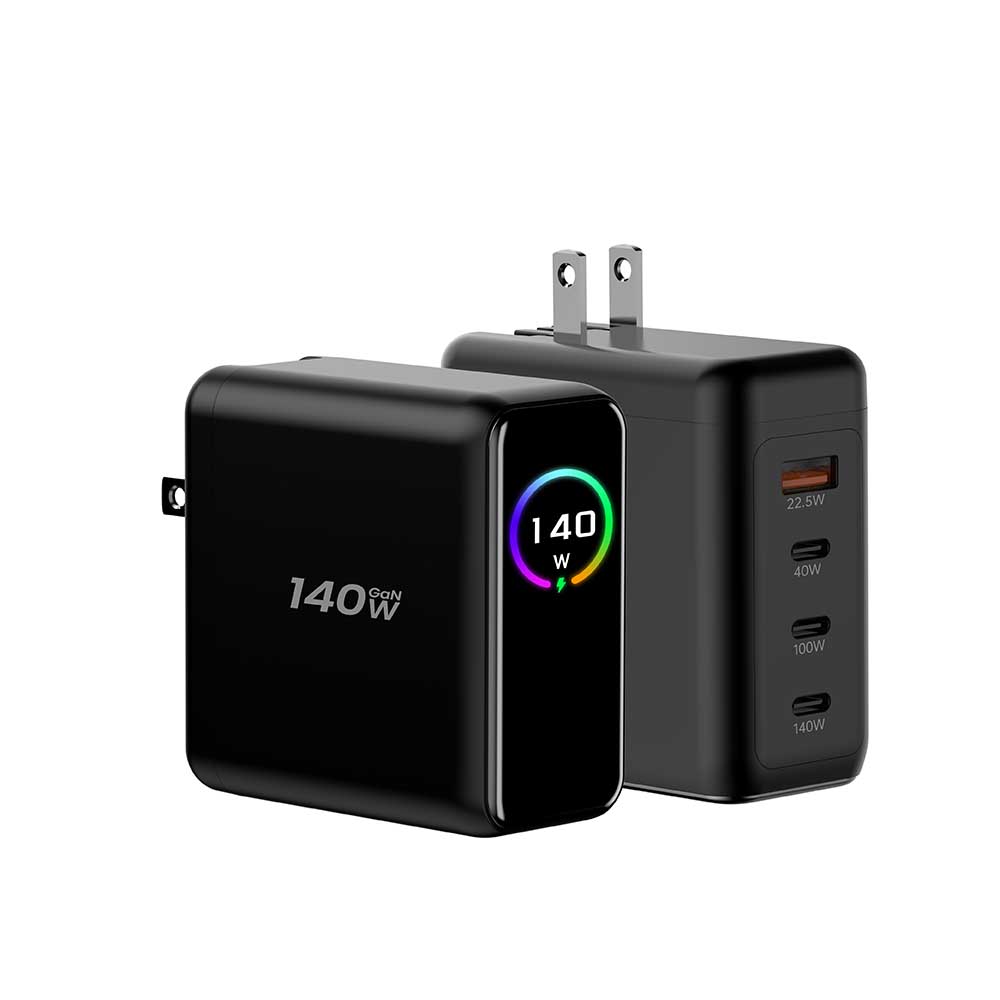 140W GaN LED Display Replaceable US UK EU KR Plug GaN USB Fast Charger Factory