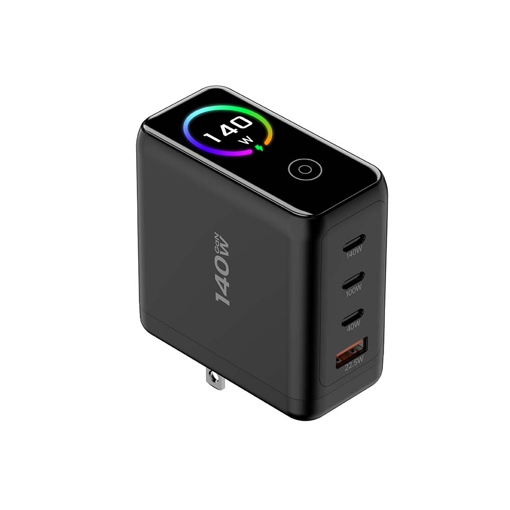 140W GaN LED Display Replaceable US UK EU KR Plug GaN USB Fast Charger Factory