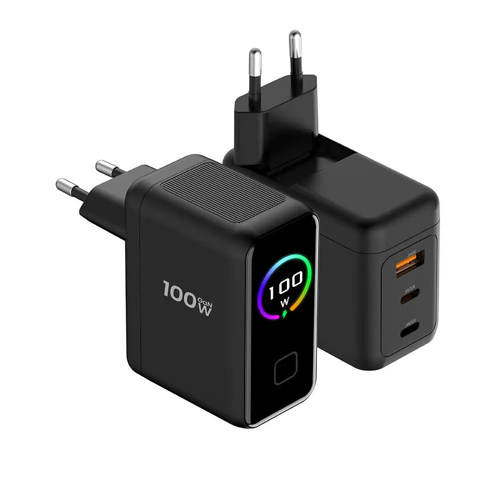 100W 3-Port Intelligent Smart Digital Display LED GaN Fast USB Charger 
