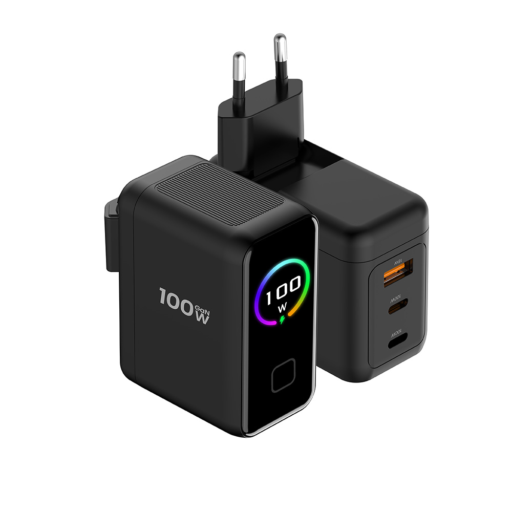 100W 3-Port Intelligent Smart Digital Display LED GaN Fast USB Charger 