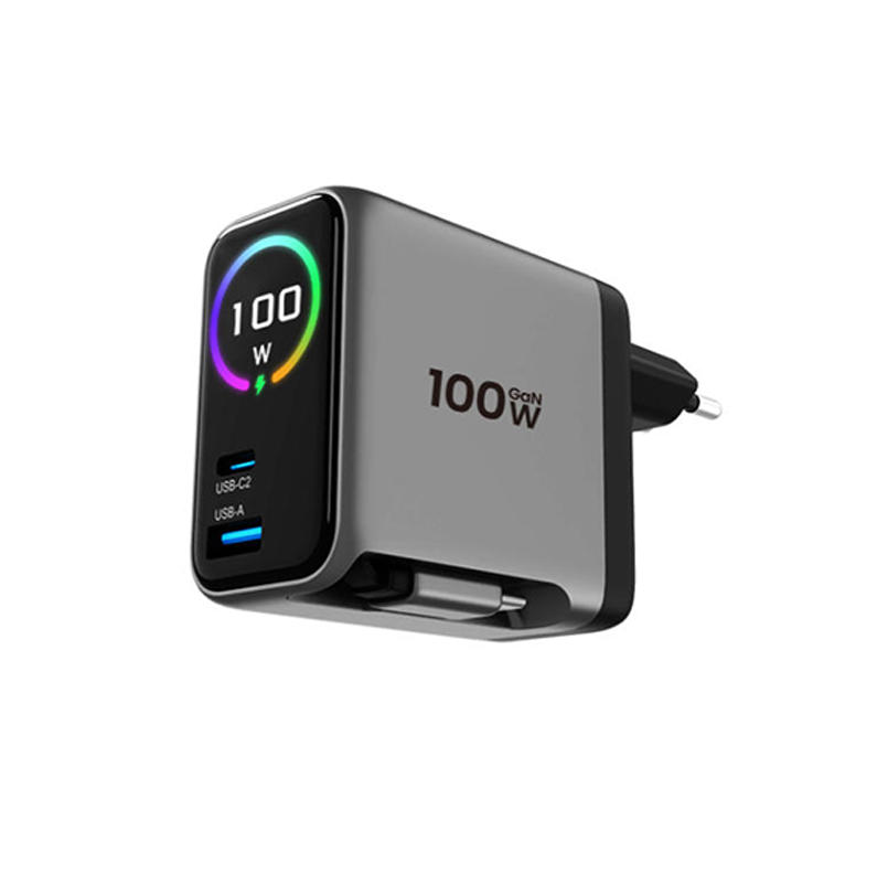 100W Wall Charger Plug with Retractable Cable and TFT Display, Fast Charging USB Charger with CE RoHS
